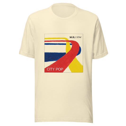 City Pop Katsushika Trio Edition Soft Tee T-shirt in beige with M.R.I. and po part design